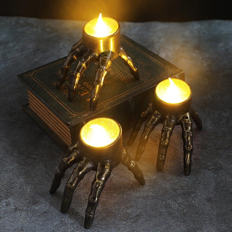 Disembodied Hand Metallic Lantern with False Flame Halloween Decoration-Theone Apparel