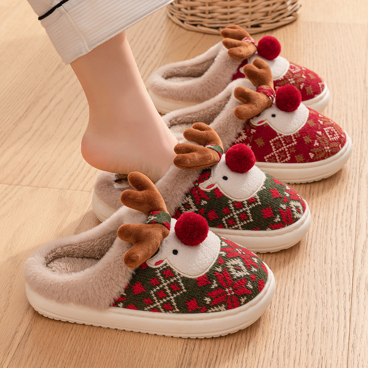 Durable and Soft 3D Reindeer House Shoes with Traction Soles-Theone Apparel