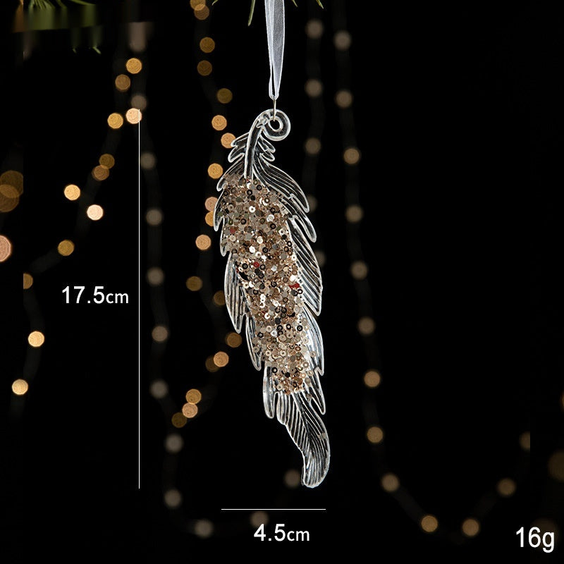 Elegant Sequined Clear Acrylic Hanging Ornament Decorations with Ribbon-Feather-Theone Apparel