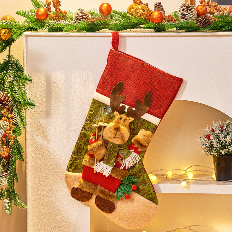 Farmhouse Style 3D Christmas Stocking with Santa, Reindeer and Snowman Options-Elk-Theone Apparel