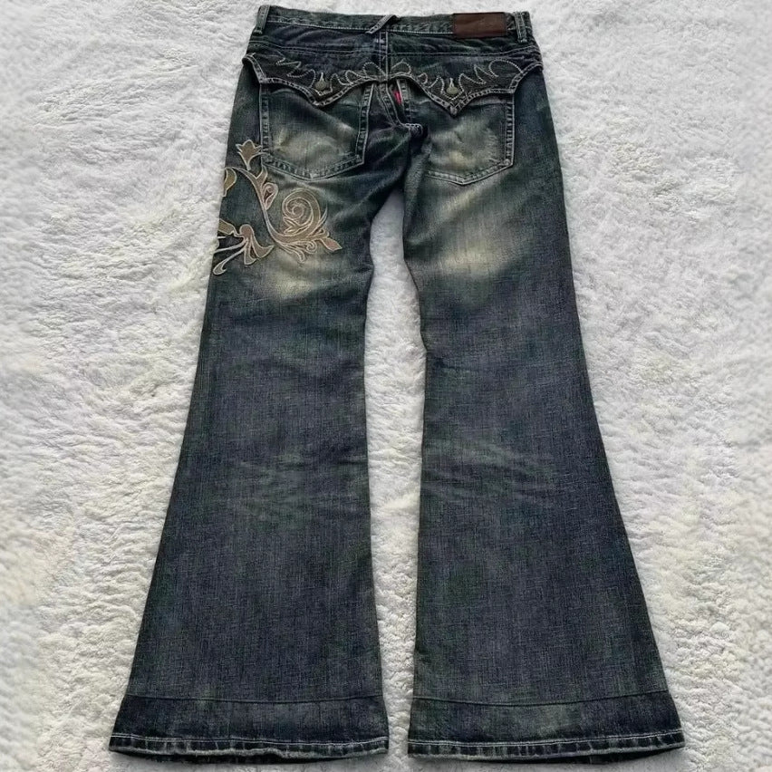 Fashion Embroidered Jeans with Machine-Stitched Elegance-Theone Apparel