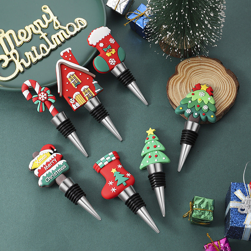 Festive Christmas-Themed PVC & Aluminum Wine Bottle Stopper in Assorted Styles-Theone Apparel