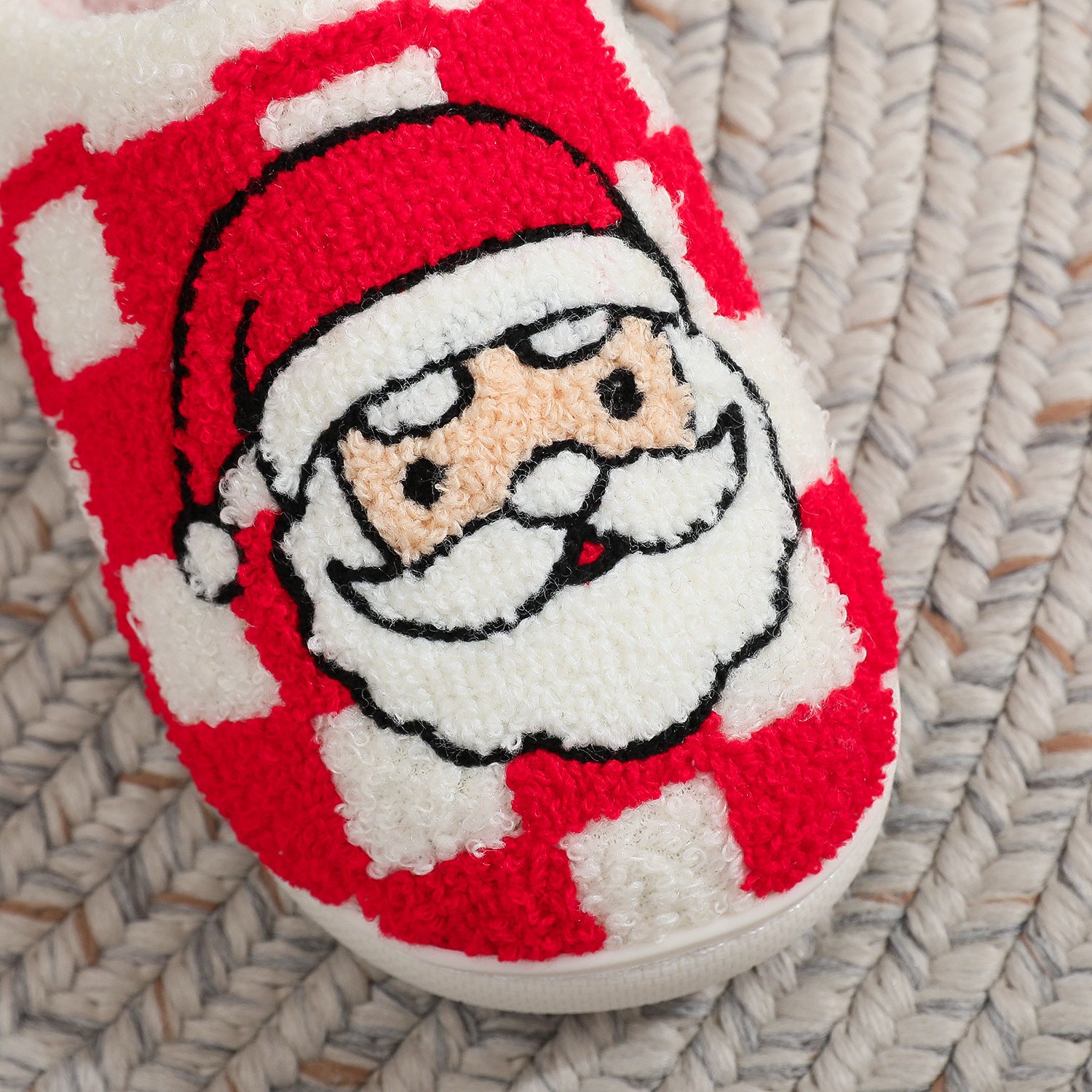 Festive Red and White Checkered Santa Claus Fleece Slipon Shoes-Theone Apparel