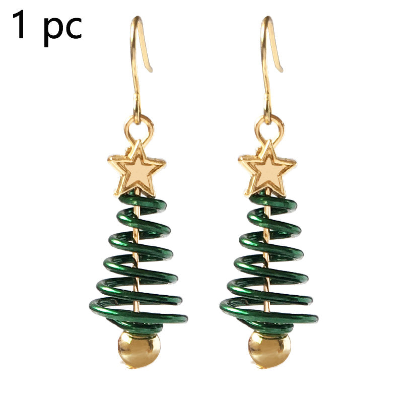 Festive Spiral Christmas Tree Drop Earrings with Golden Stud-1 pc-Theone Apparel