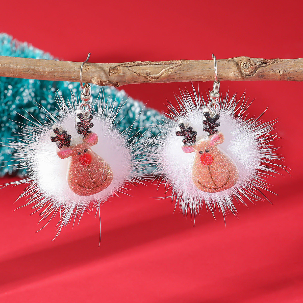 Flufffy Christmas Themed Puffball Earrings in Various Patterns-Style 5-Theone Apparel