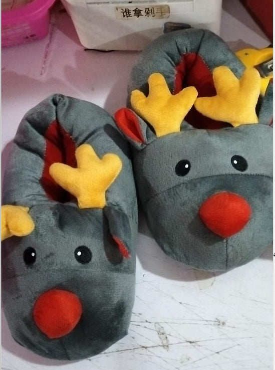 Full Foot Slip On Reindeer House Slippers with Warm Fleece Lining-Theone Apparel