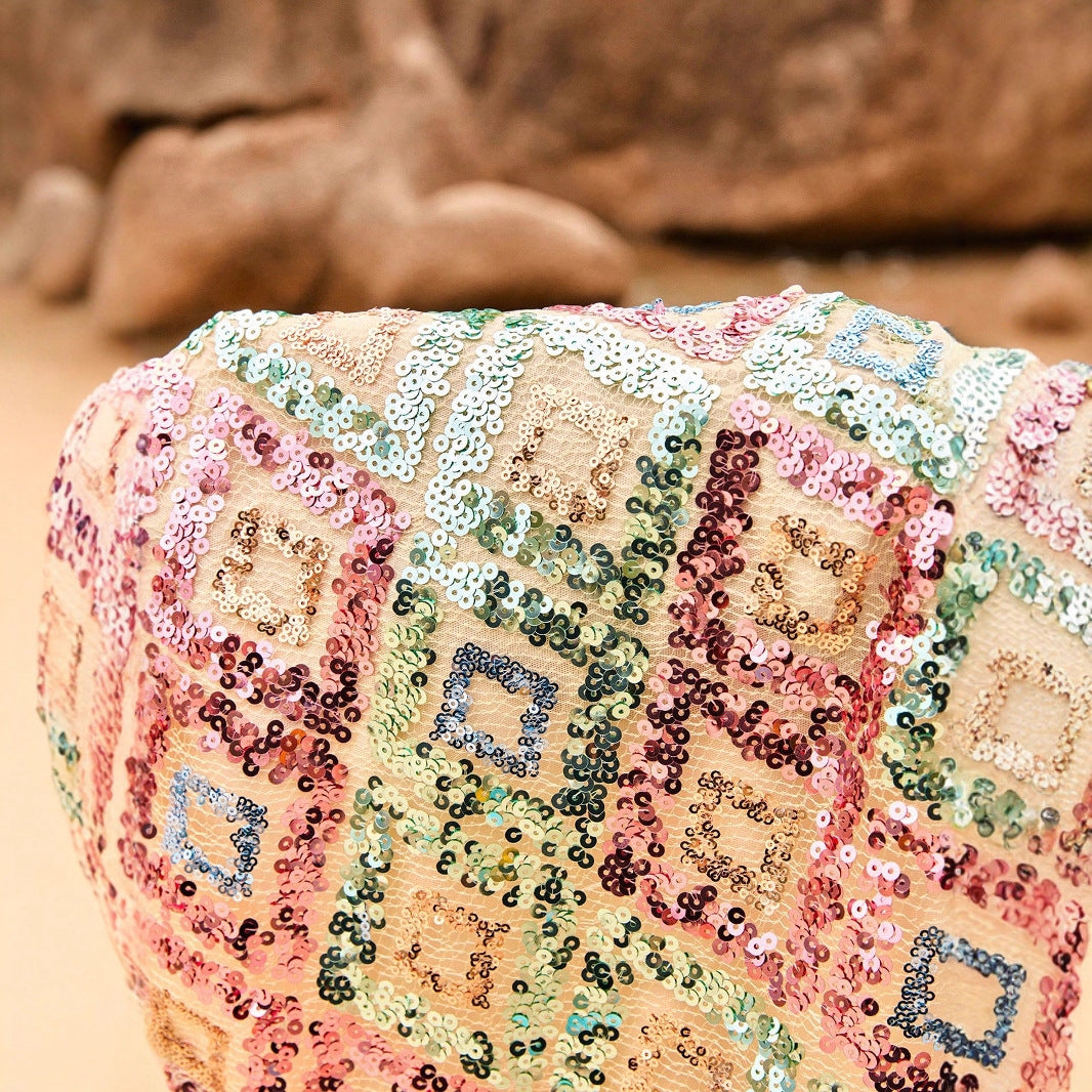 Geometric Sequin Glitter Short Skirt For Bold Fashion-Theone Apparel