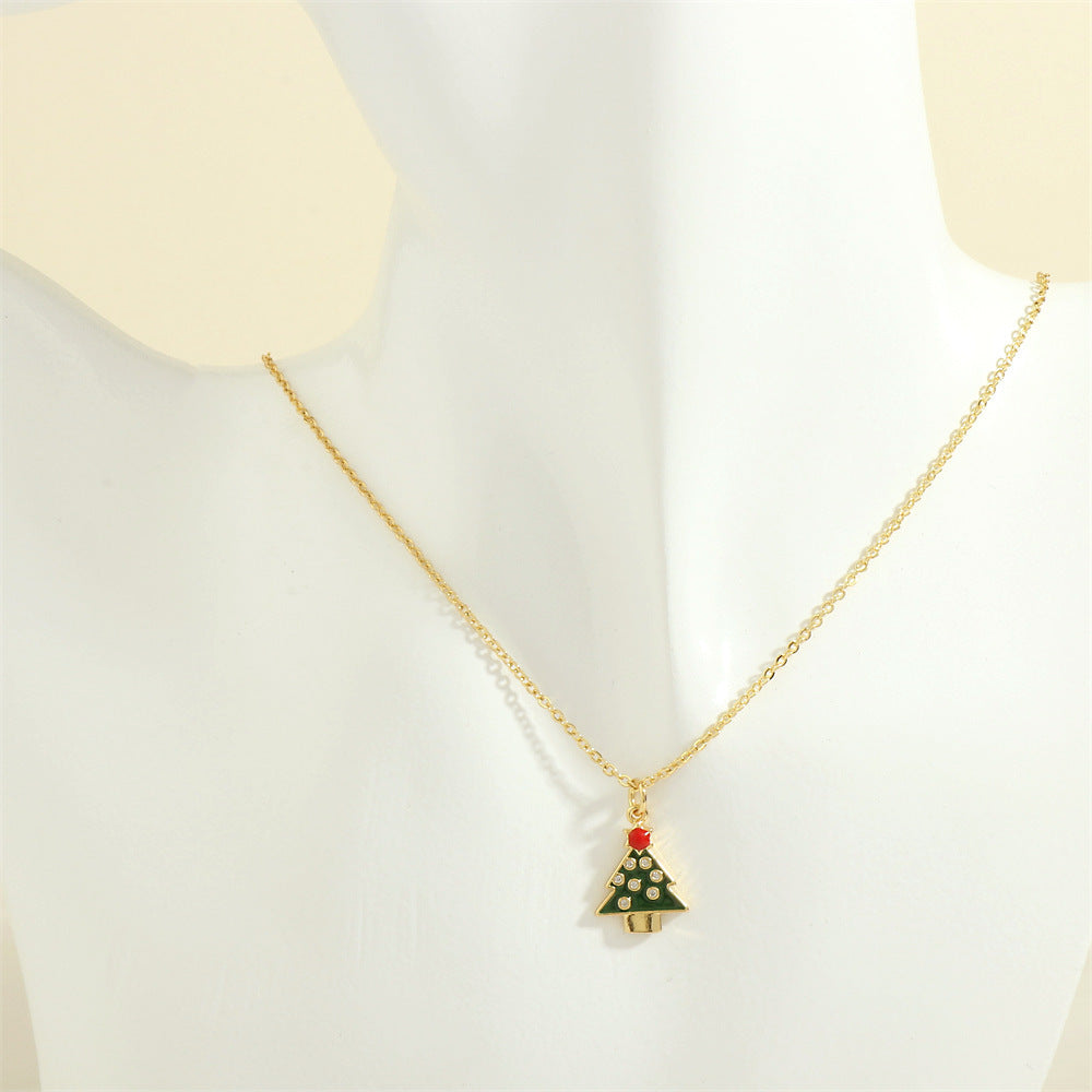 Gold-Tone Christmas Enamel & Rhinestone Chain Pendant Necklace in Assorted Styles-Style 11-Theone Apparel