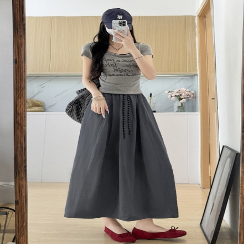 High Waist Ice Silk A-Line Skirt For Plus Size Workwear-Theone Apparel