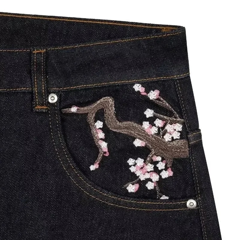 High Waist Jeans With Fashion Embroidery Pattern-Theone Apparel