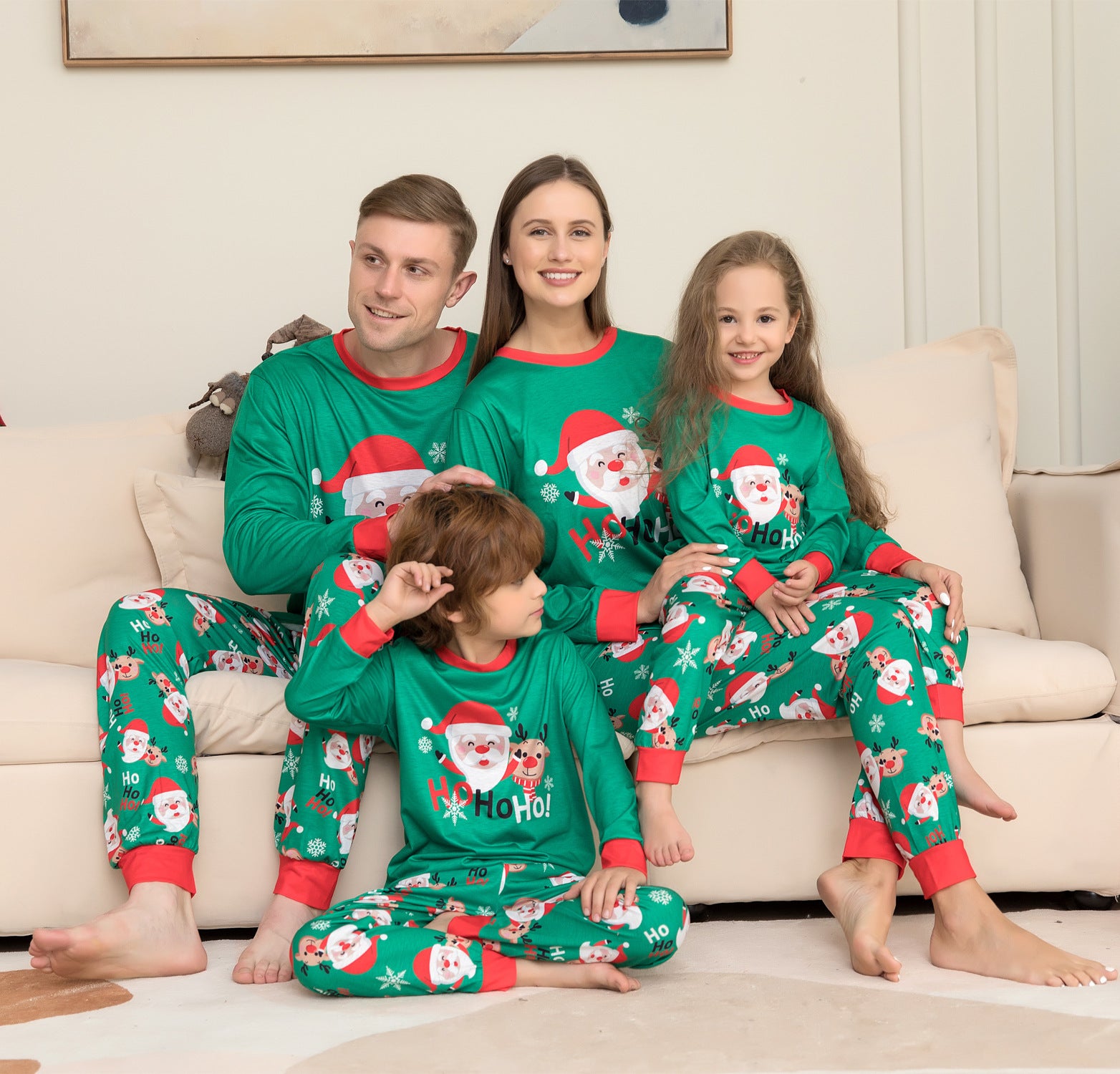 Ho Ho Ho Green and Red Matching Family Christmas Pajama Set-Green-Theone Apparel