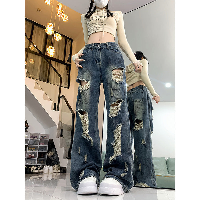 Laid-Back Ripped Loose Jeans with Urban Edge and Attitude-Theone Apparel