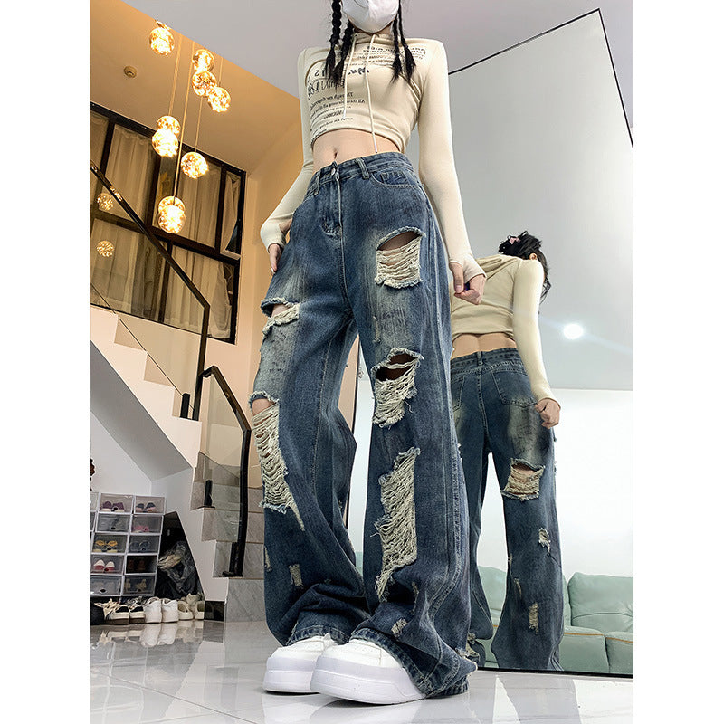 Laid-Back Ripped Loose Jeans with Urban Edge and Attitude-Theone Apparel