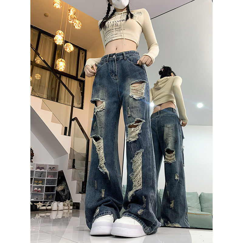Laid-Back Ripped Loose Jeans with Urban Edge and Attitude-Theone Apparel