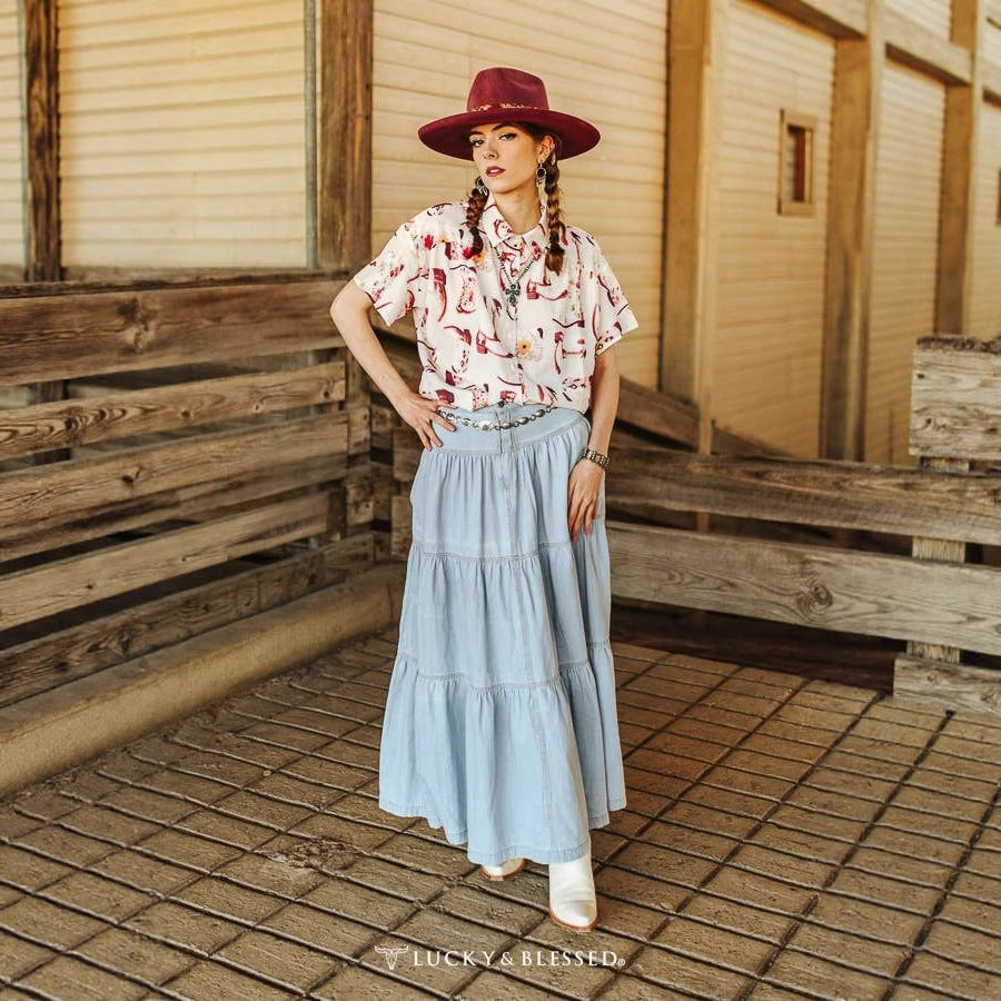 Low Waist Distressed Denim Skirt For Laid Back Vacations-Light Blue-Theone Apparel