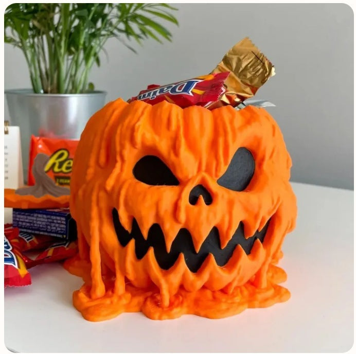 Melting Halloween Jack-O-Lantern Candy Bucket for Trick or Treat-12x12x6.8cm-Theone Apparel
