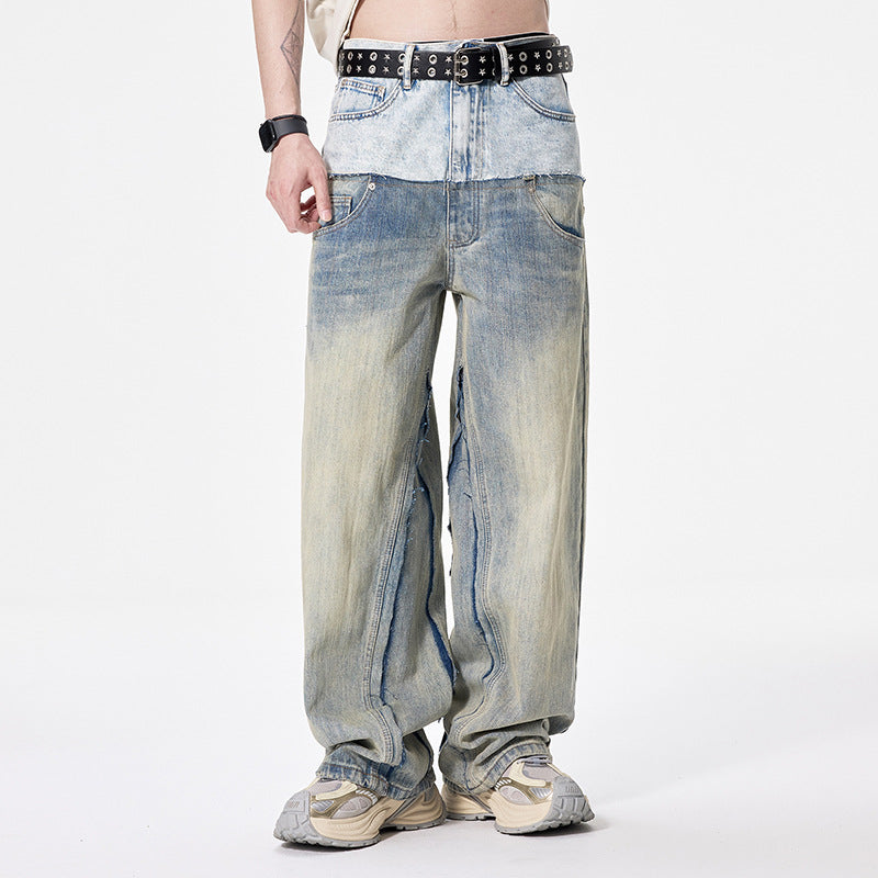 Men’s Loose Wide-Leg Denim Trousers with Classic Street Edge-Blue/Light Blue-Theone Apparel
