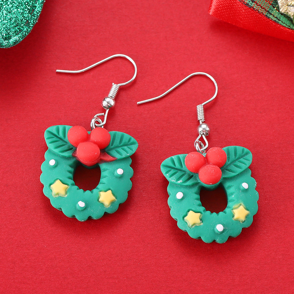 Playful Novelty Fish-Hook Christmas Dangle Earrings for Women & Kids in Assorted Styles-Green Grass Ring-Theone Apparel