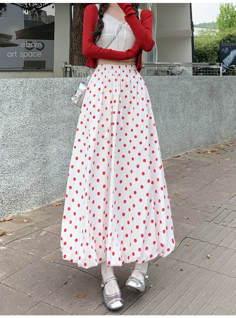 Red Polka Dot Skirt For Playful Summer Outfits-Theone Apparel