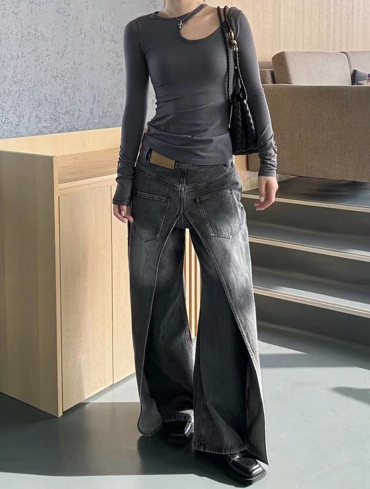 Reversible Distressed Banana Jeans with Vintage Edge-Black-Theone Apparel