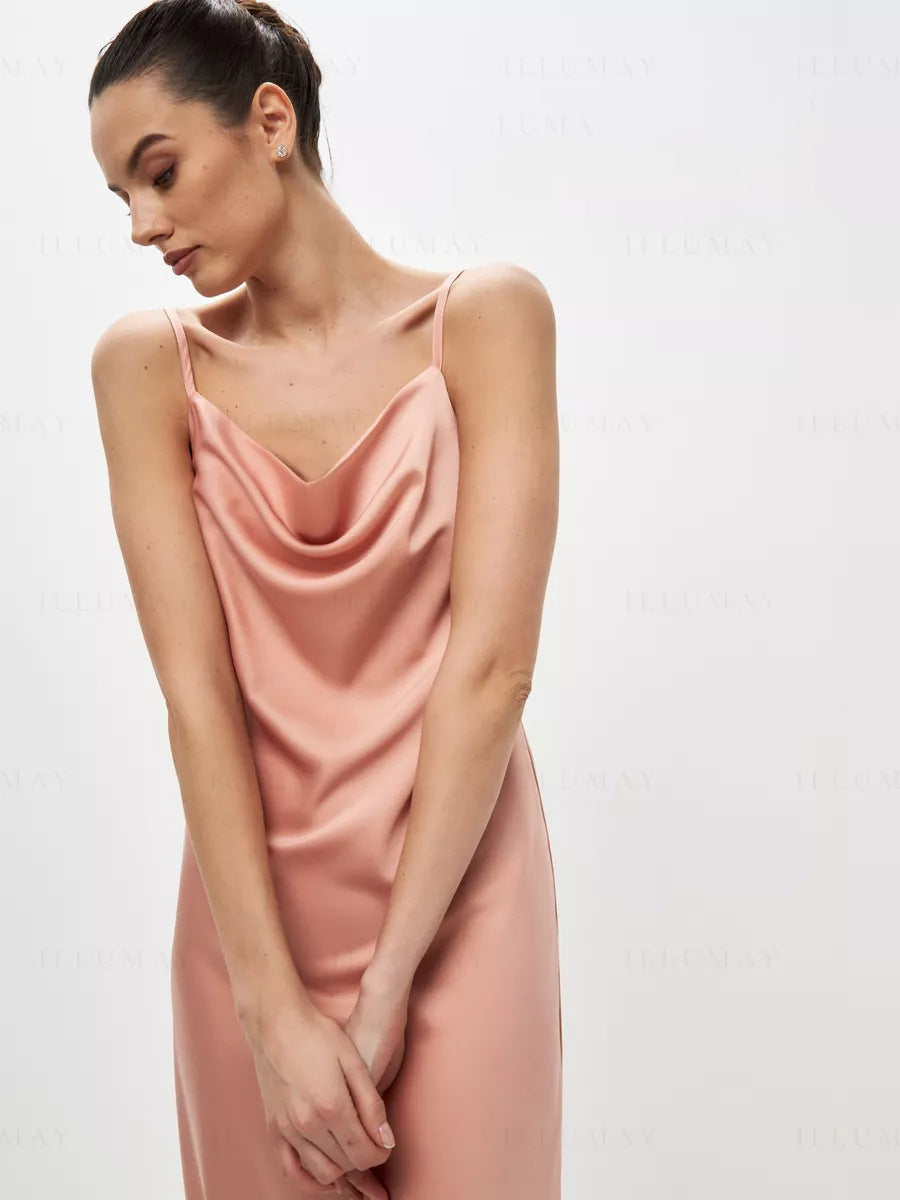 Silk Suspender Dress with Sleek Sleeveless Summer Silhouette-Light Pink-Theone Apparel