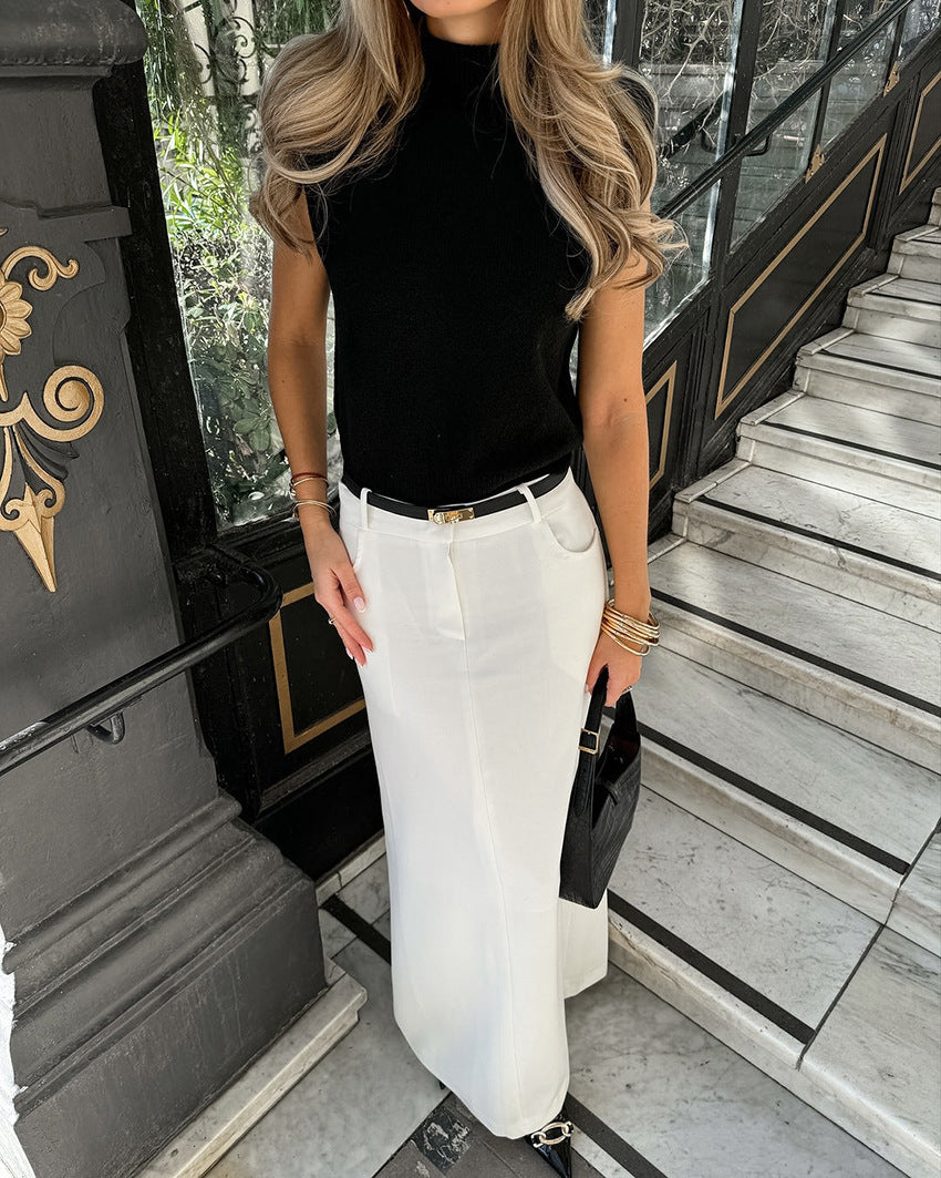 Simple White Straight Skirt For Effortless Everyday Charm-Theone Apparel