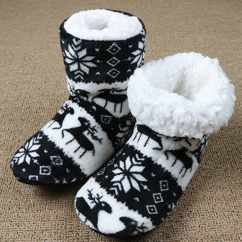 Soft Ankle Height House Slipper Booties in Various Patterns and Colors-Black-Theone Apparel