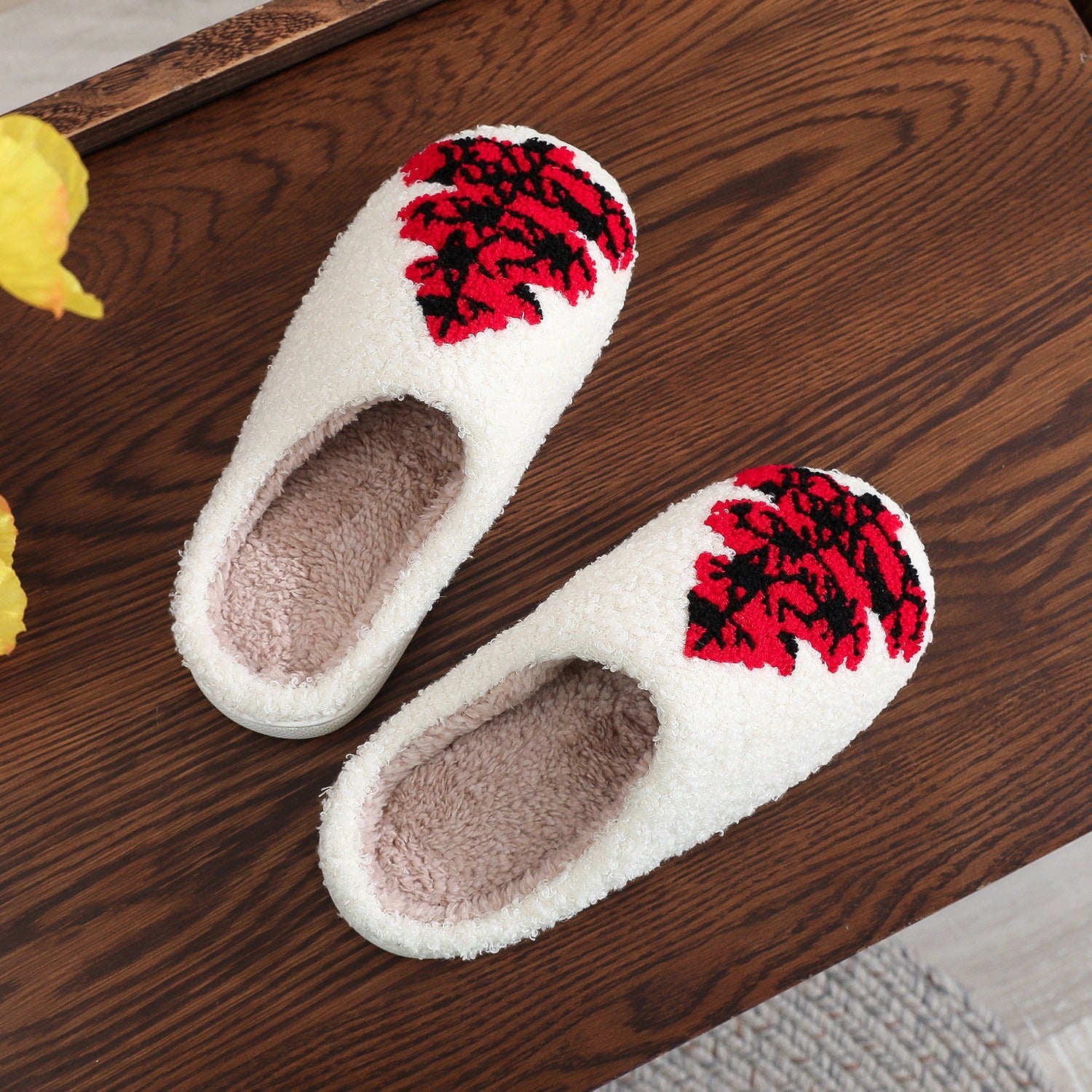 Soft Fleece Lined House Slippers with Red and Black Christmas Trees-Theone Apparel
