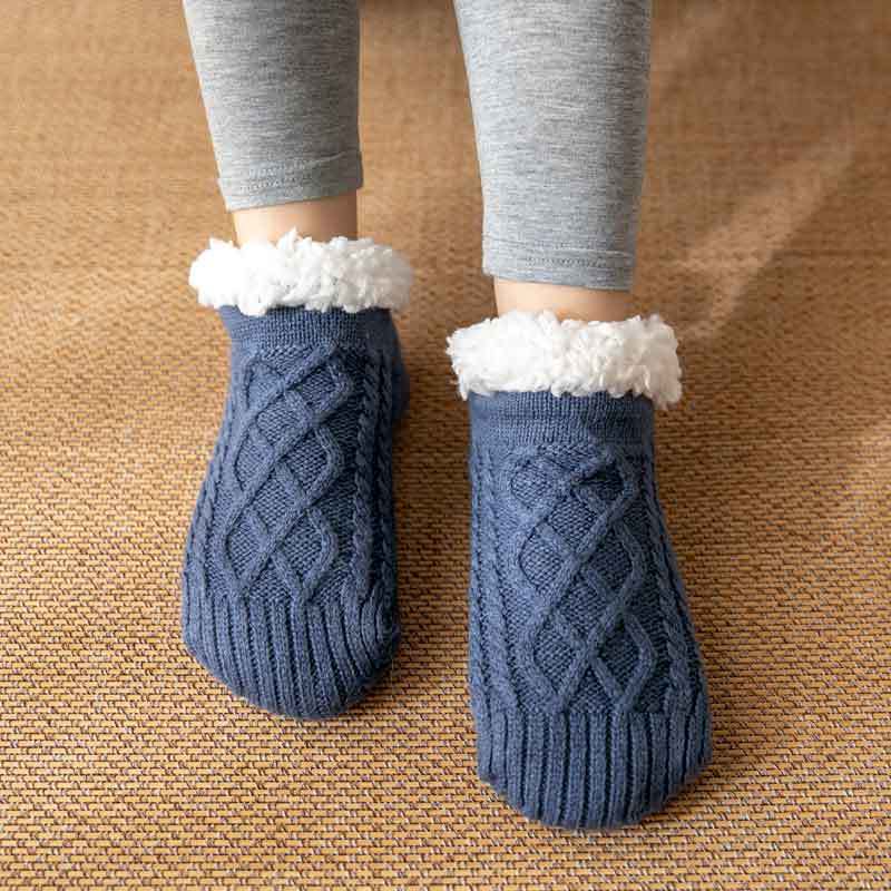 Soft Knit Style Winter Socks with White Fleece Lining in Multiple Colors-Blue-Theone Apparel