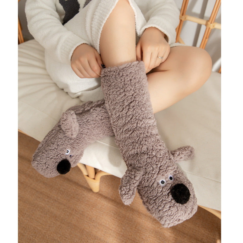 Soft and Thick White Winter Socks with Cute Dog Ears-Theone Apparel
