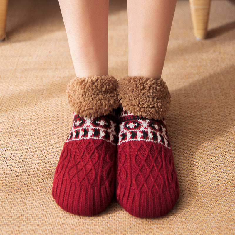 Soft and Thick Winter Footie Socks with Traction Balls-Wine Red-Theone Apparel