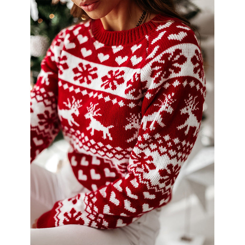 Soft and Warm Christmas Sweater with White and Red Patterning-Style 2 Red-Theone Apparel