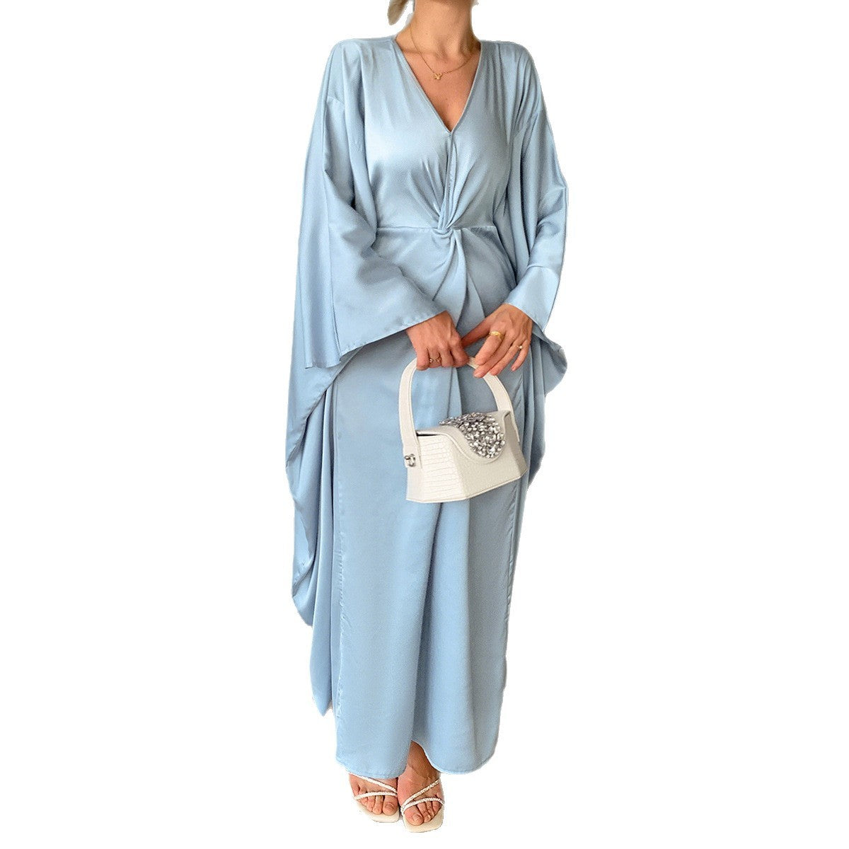 Solid Color Long Sleeve Maxi Dress with Cinched Waist Appeal-Theone Apparel