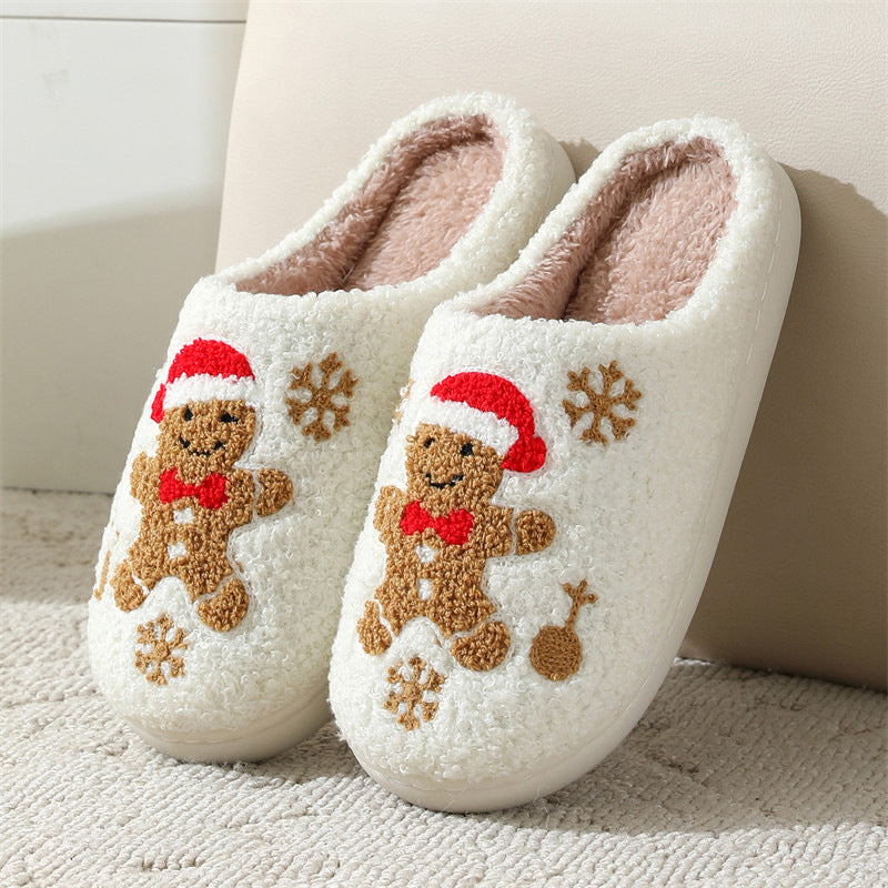 Super Soft Gingerbread Man Fleece Lined Slip On House Shoes-Gingerbread Man-Theone Apparel