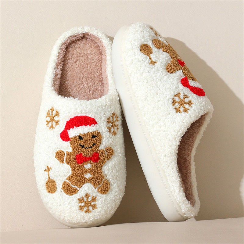 Super Soft Gingerbread Man Fleece Lined Slip On House Shoes-Theone Apparel