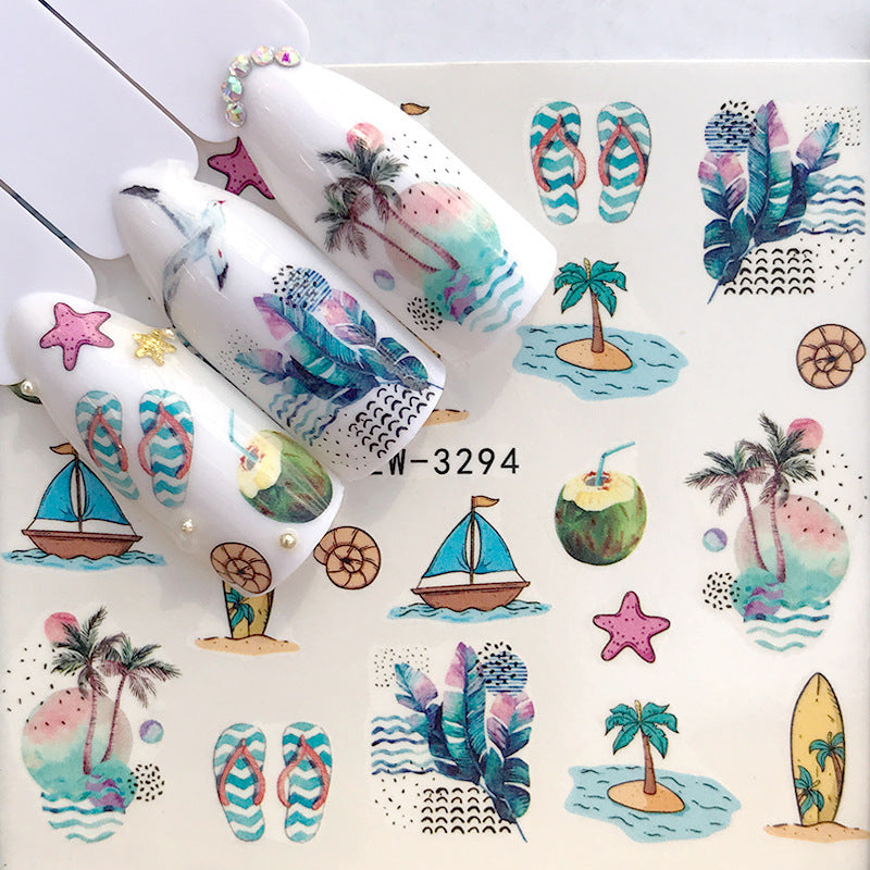 Tropical Beach Nail Sticker and Jewel Adornments for Manicures-D-Theone Apparel