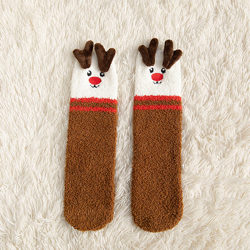 Ultra Soft Fleece Christmas Themed Crew Socks for Kids-Elk-Theone Apparel