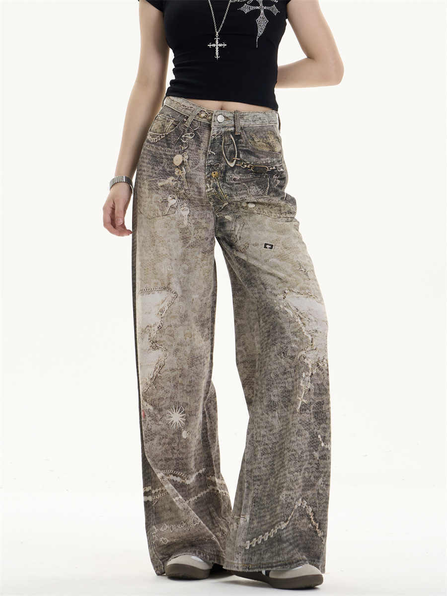 Washed Worn-In Retro Jeans with Wide-Leg Relaxed Appeal-Theone Apparel