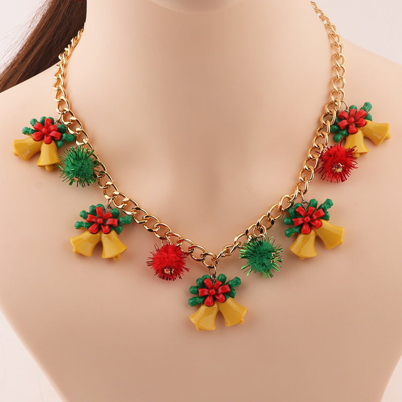Whimsical Christmas Tinsel Pom-Pom Accent Chunky Chain Necklace in Assorted Styles-Style 2-Theone Apparel