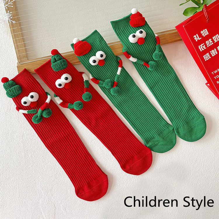 Whimsical Googly Eye 3D Christmas Socks in Red and Green for Kids-Theone Apparel
