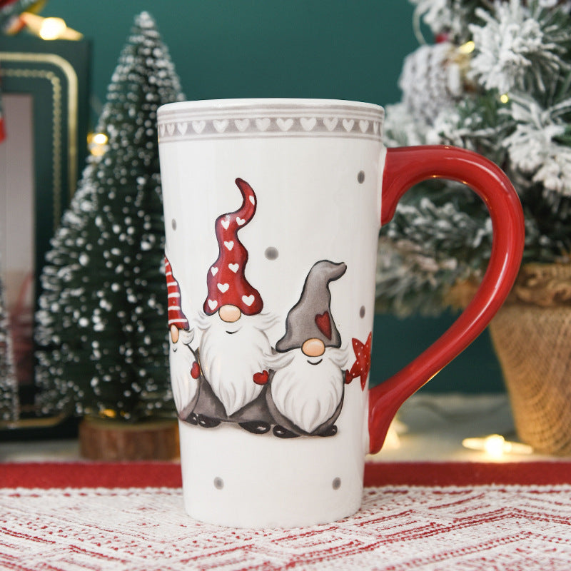 White, Gray & Red Gnome Trio Tall Ceramic Coffee Mug-Theone Apparel