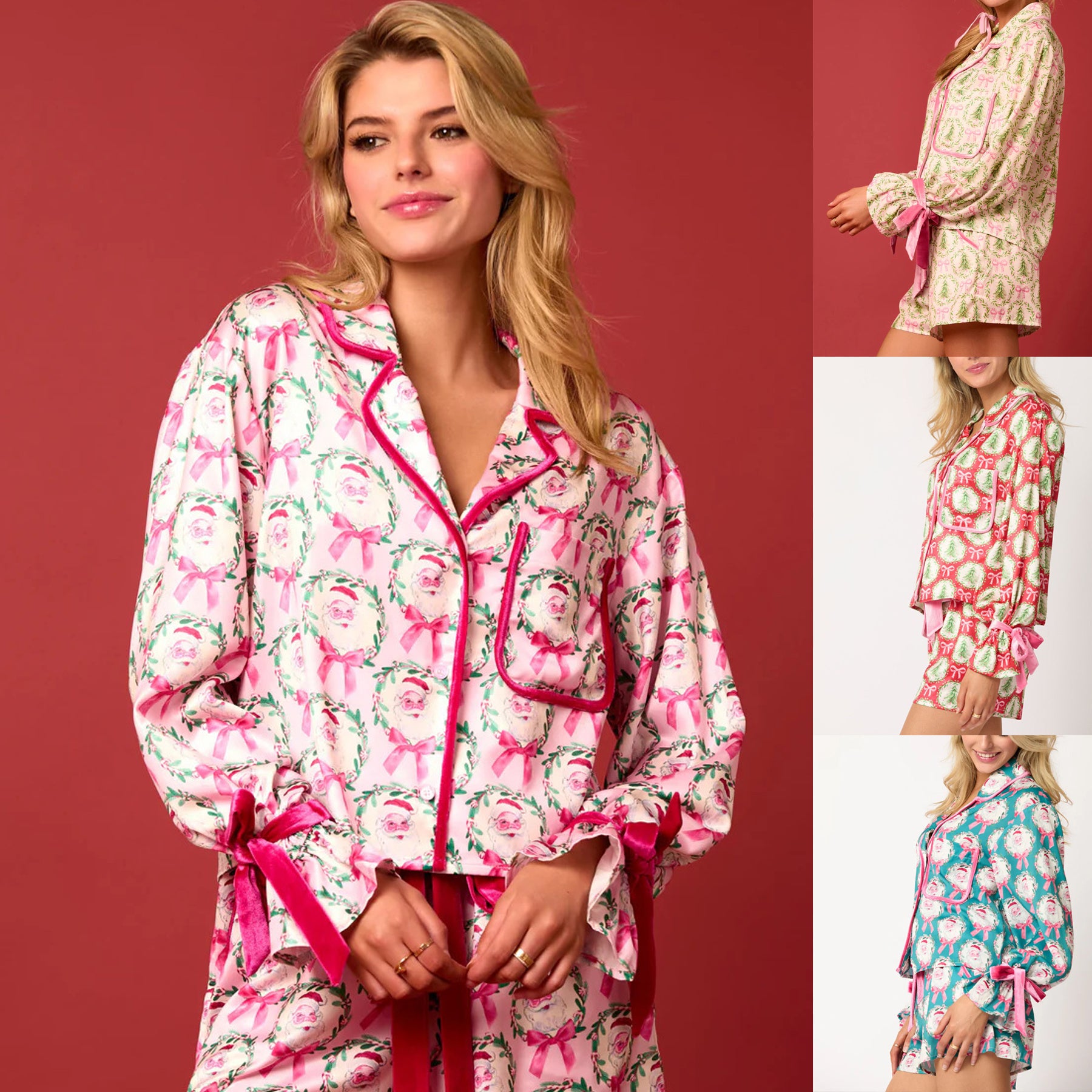 Women's Long Sleeve and Shorts Silky Christmas Pajamas-Theone Apparel