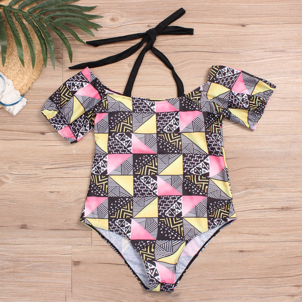 Women's One Piece Black and White Mod Style Swimsuit-Black-Theone Apparel