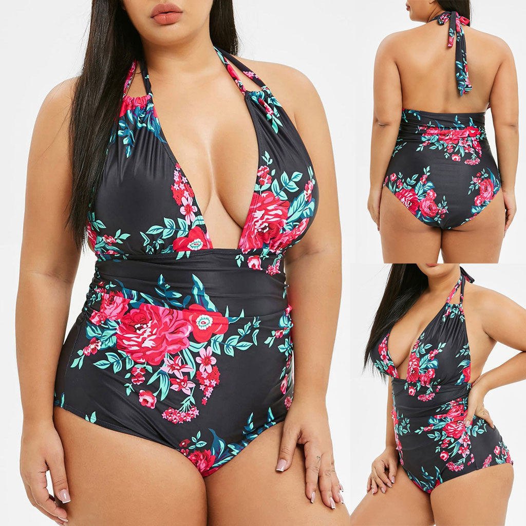 Women's Plus Size Floral Print One Piece Swimsuit-Theone Apparel
