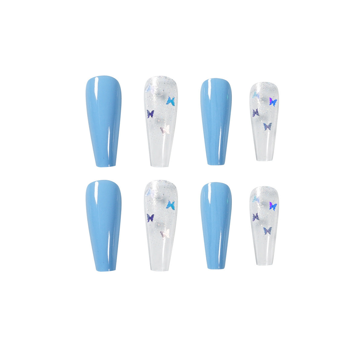 Women's Sky Blue and Transparent Coffin Shaped Accent Nail Set-Theone Apparel