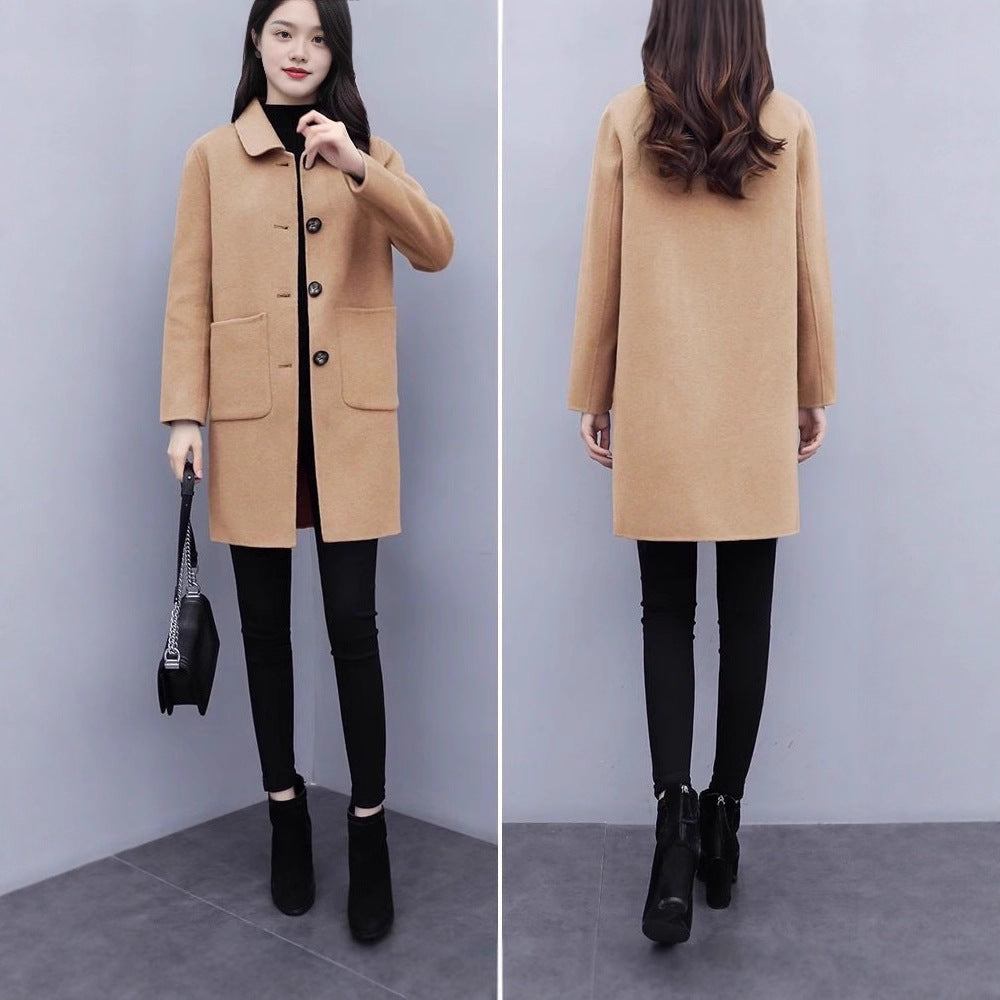 Loose Mid-Length Oversized Wool Coat For Women