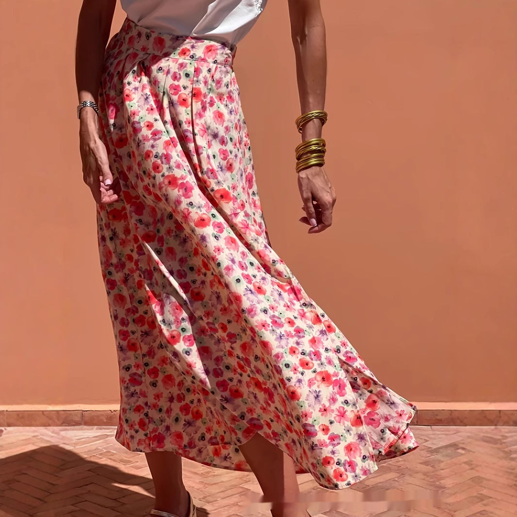 Red Floral Print Casual Skirt For Elegant Everyday Wear