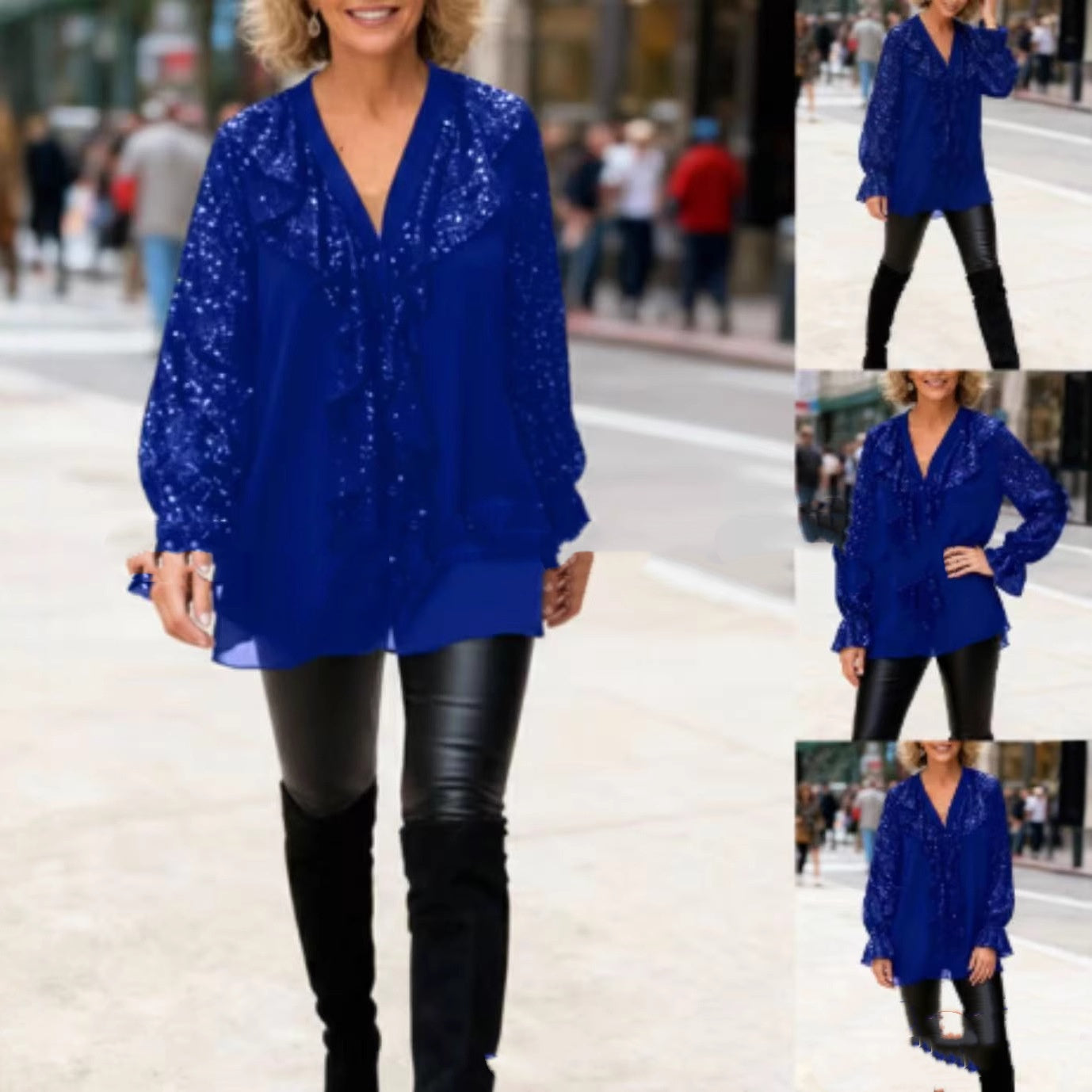 Sequin Patchwork Women's Round Neck Loose Women's Top Versatile