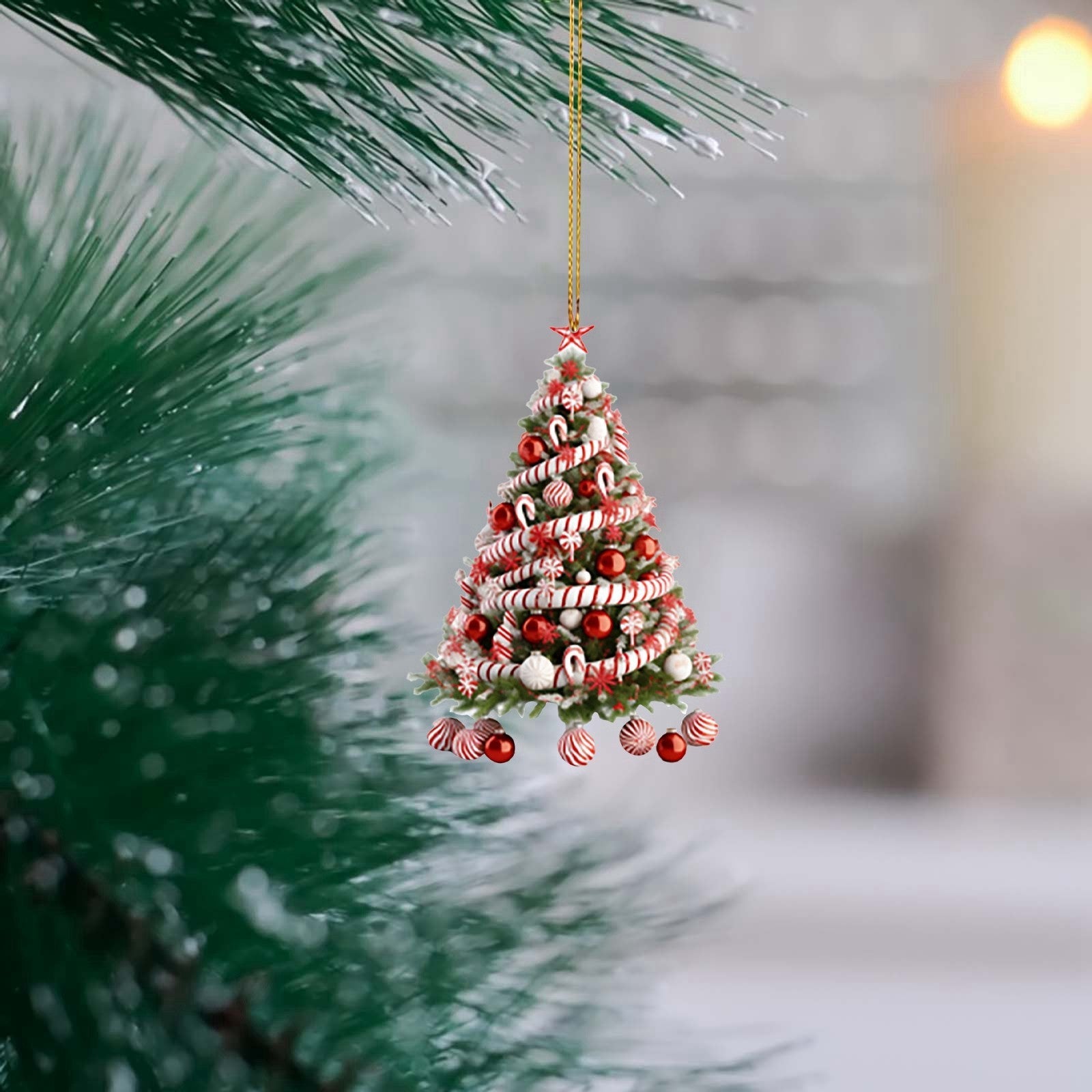 Colorful Christmas Tree Themed Ornament with Hanging Thread