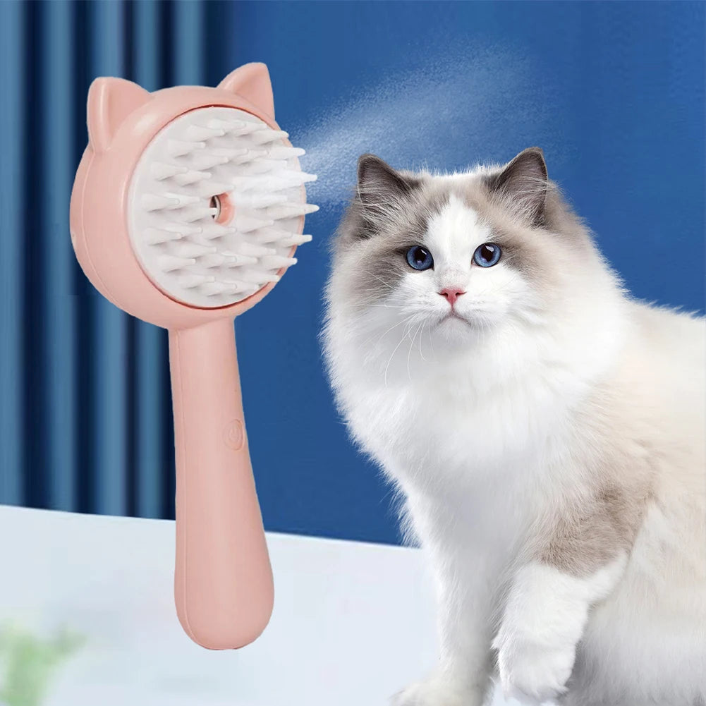 Rechargeable Mist Cat Grooming Brush With Self Cleaning Design